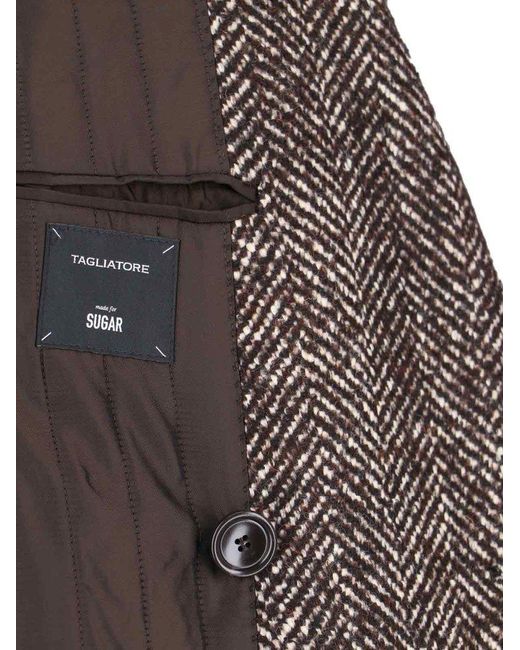 Tagliatore Brown Herringbone Double-Breasted Coat for men