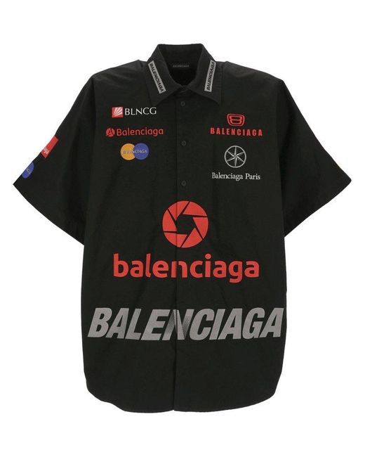 Balenciaga Black Logo Printed Short-sleeved Shirt for men