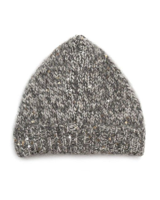 ERMANNO FIRENZE Gray Logo Embroidered Sequined Beanie