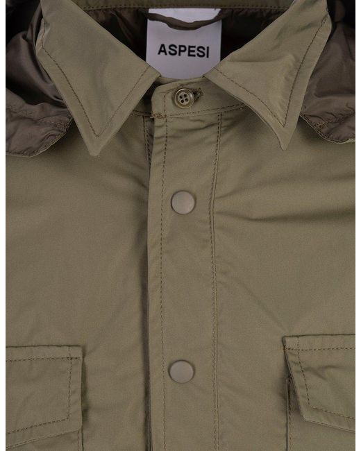 Aspesi Green Hooded Shirt Jacket for men