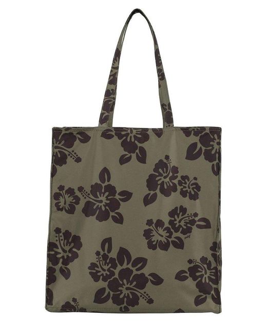 Aspesi Black Hibiscus Printed Shopper Bag