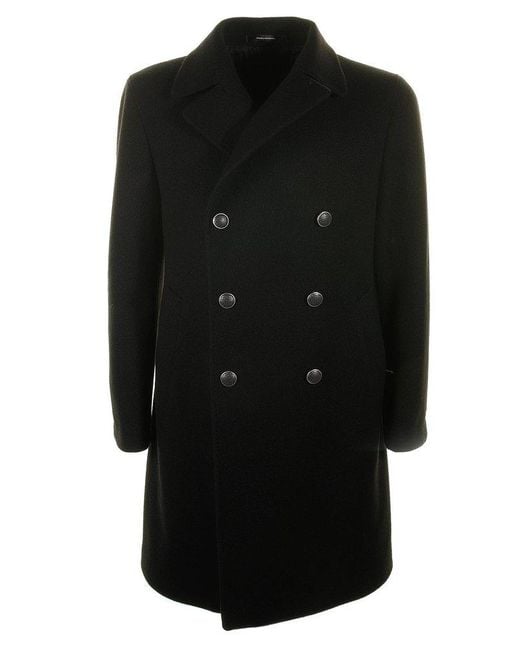 Tagliatore Black Notched-collared Double-breasted Coat for men