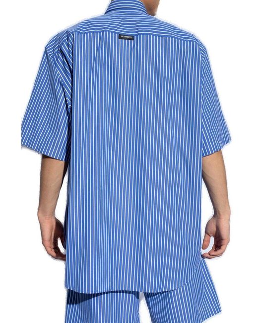 Vetements Blue Stripe Detailed Short Sleeved Shirt for men