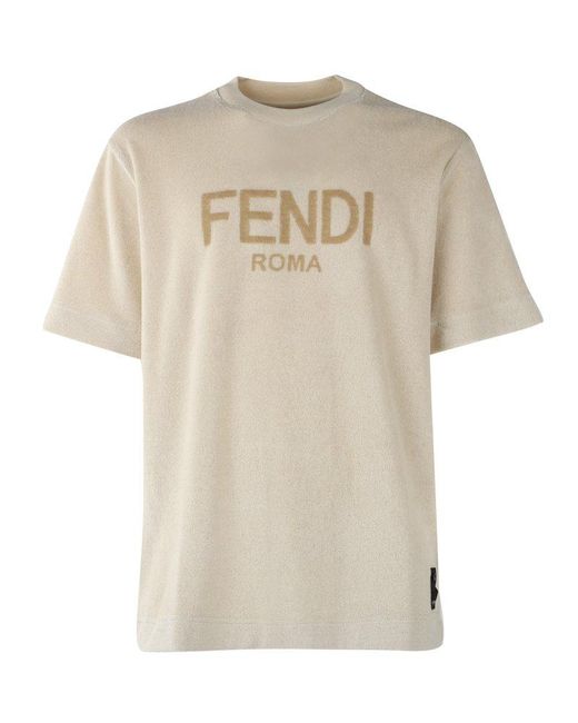 Fendi Natural Logo Printed Crewneck T-shirt for men