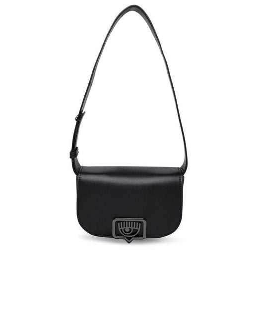 Chiara Ferragni Black Logo Plaque Shoulder Bag