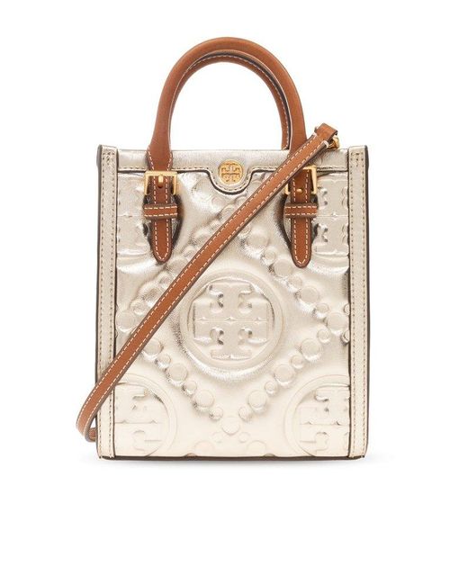 Tory Burch T Monogram Embossed Mini Tote Bag in Natural Lyst