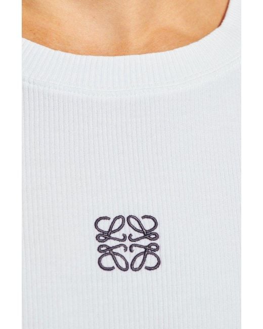 Loewe White Ribbed T-shirt With Logo, for men