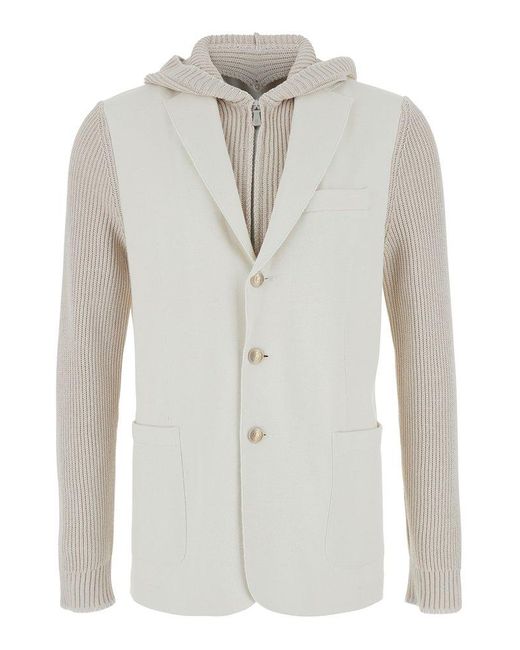 Eleventy White Single Breasted Jacket With Hood for men
