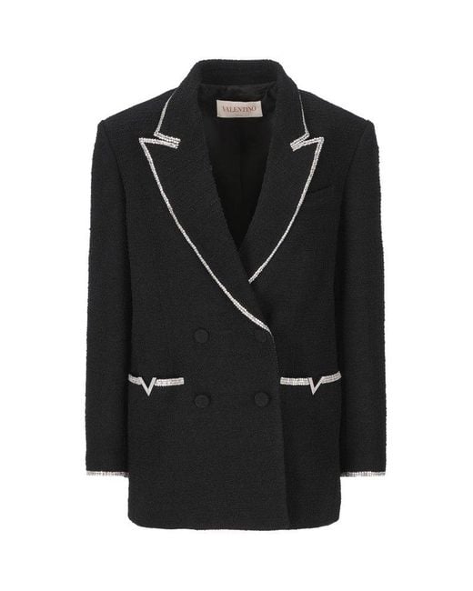 Valentino Double-breasted Tweed Jacket in Black | Lyst