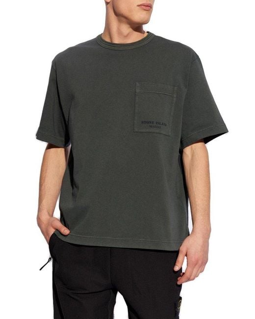 Stone Island Black T-Shirt With A Pocket for men