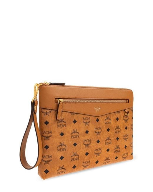 MCM Brown Diamond Wristlet Medium Pouch Bag