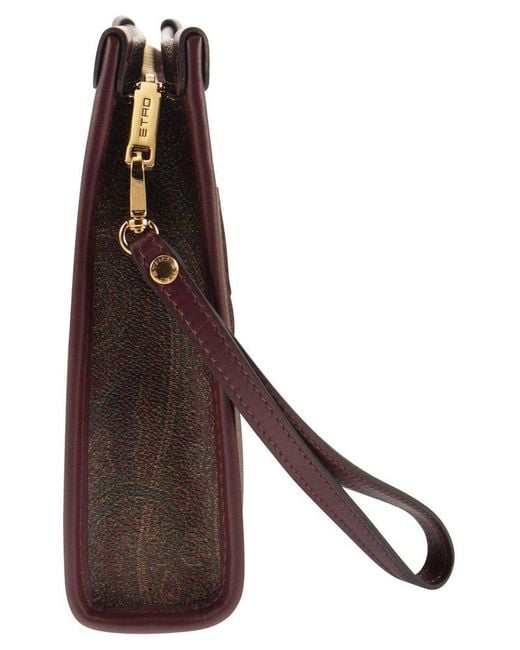 Etro Brown Paisley Printed Zipped Clutch Bag