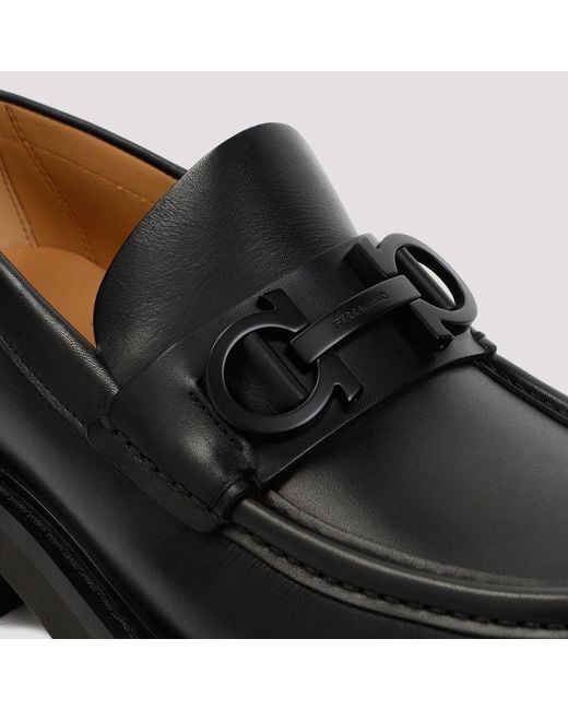 Ferragamo Black Gancini Plaque Loafers for men