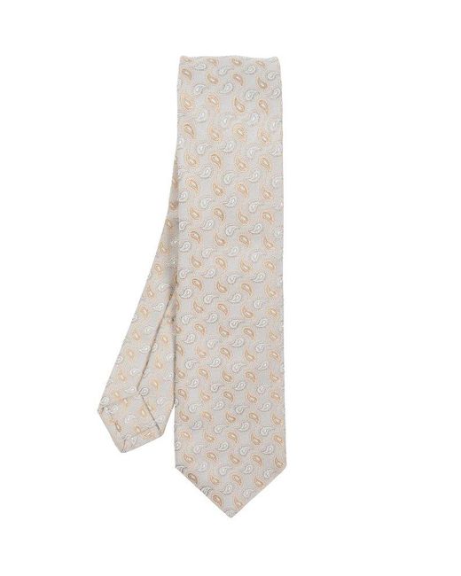 Etro White Pattern Embroidered Pointed-tip Tie for men