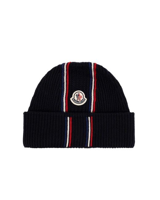 Moncler Blue Logo Patch Knitted Beanie for men