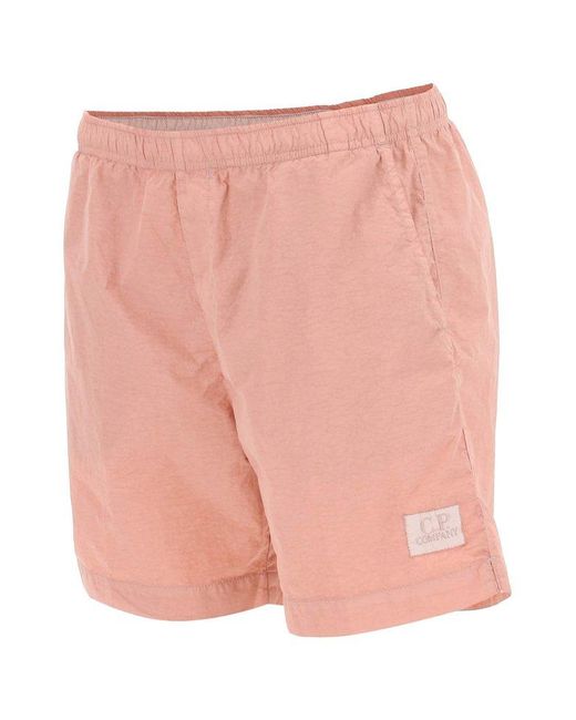 C P Company Pink Logo Patch High Waist Swim Shorts for men