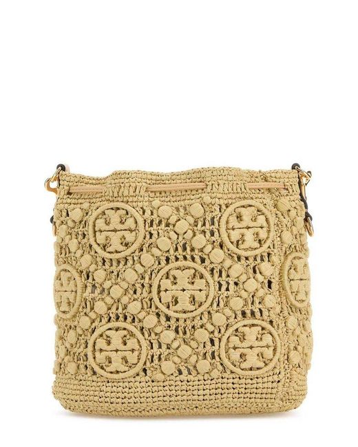 Tory Burch Metallic T Monogram Drawstring Bucket Bag
