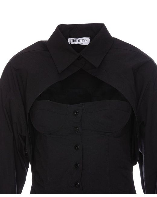 The Attico Black Cut-out Buttoned Bustier Shirt Dress