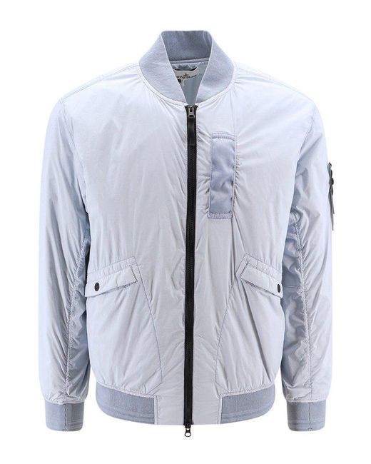 Stone Island Blue Logo Patch Zip-up Bomber Jacket for men