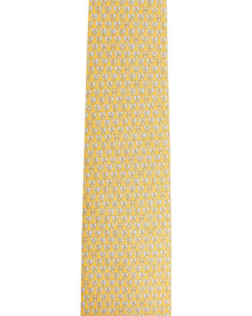 Ferragamo Yellow Patterned Tie In Silk, for men