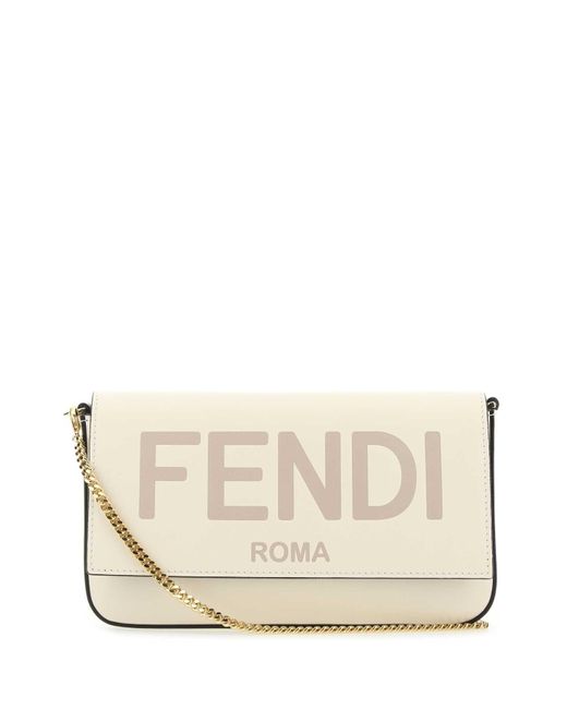 Fendi White Logo Chain Strap Shoulder Bag
