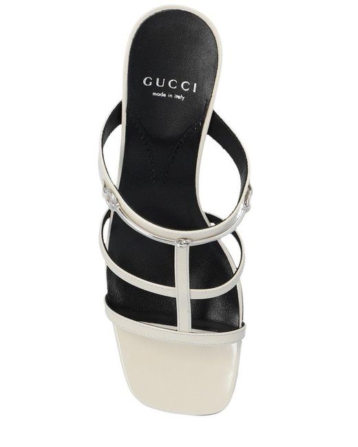 Gucci White Slim Horsebit Slide Sandals