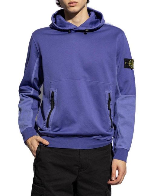 Stone Island Purple Logo Patch Sleeved Hoodie for men