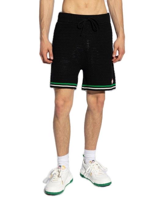 Casablancabrand Black Drawstring Crochet Tennis Shorts for men