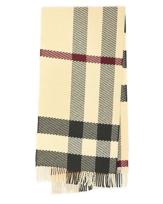 Burberry Check Wool Scarf in Natural | Lyst