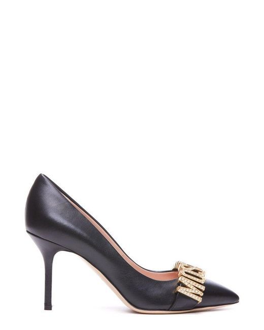 Moschino Brown Logo-embellished Pointed Toe Pumps