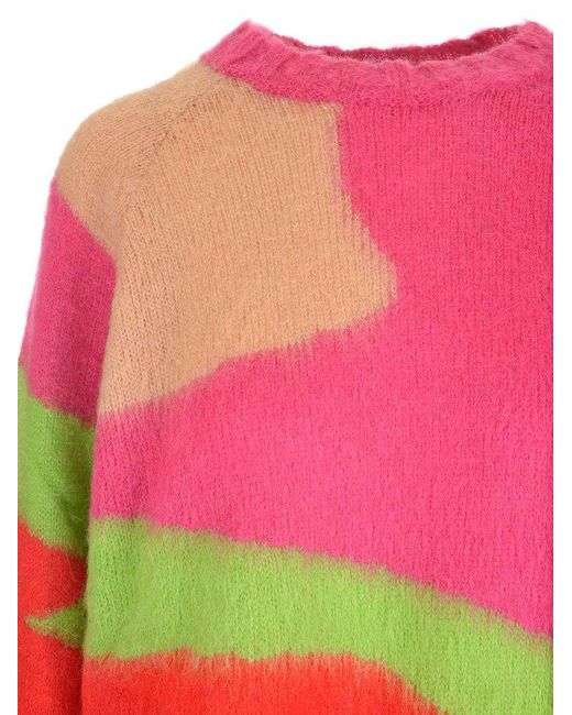 MSGM Pink Colour-block Knitted Sweater