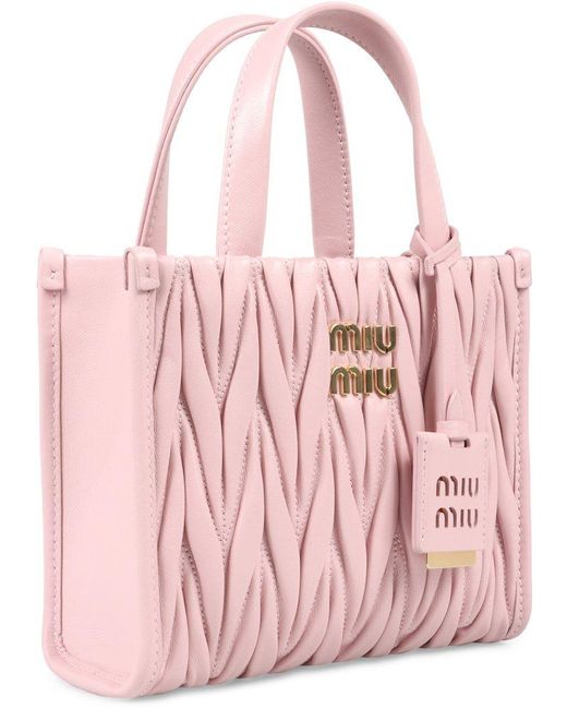 Miu Miu Pink Matelassé Logo-lettering Mini Tote Bag