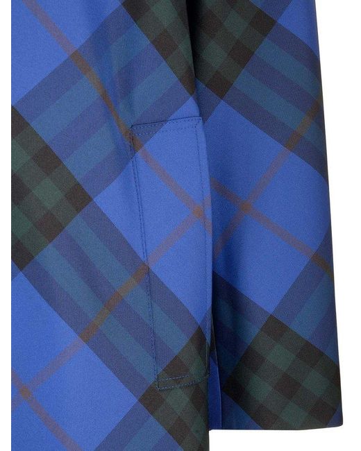 Burberry Blue Checked Single-breasted Long Sleeved Car Coat for men