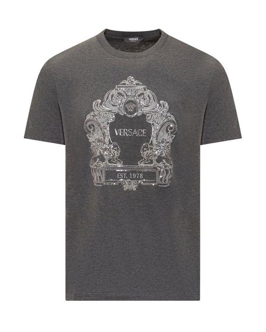 Versace Gray Cartouche T-shirt In Sequins for men
