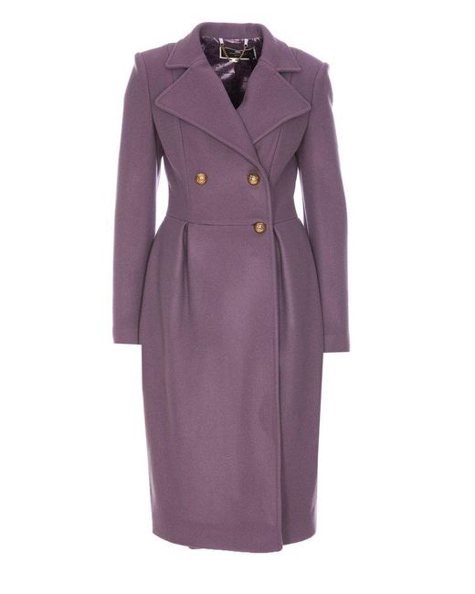 Elisabetta Franchi Purple Double-breasted Pleated Coat