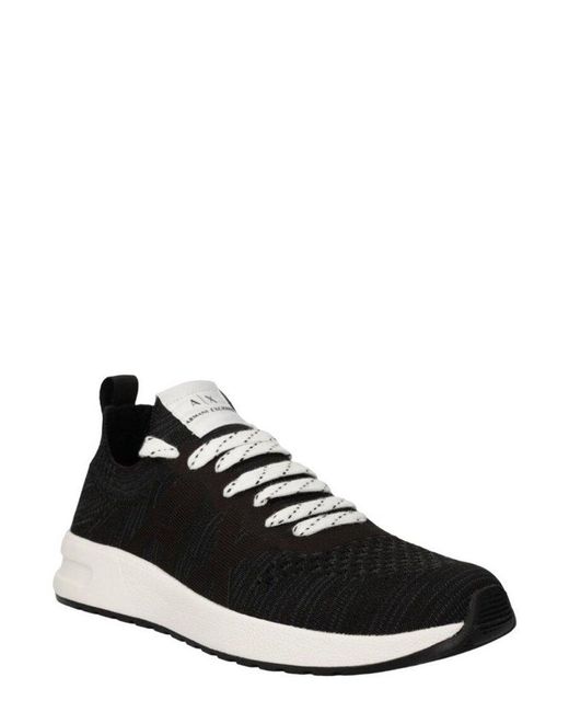 Armani Exchange Black Logo-lacquard Lace-up Knitted Sneakers for men