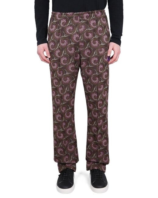 Needles Black Pintuck Graphic Printed Trousers for men