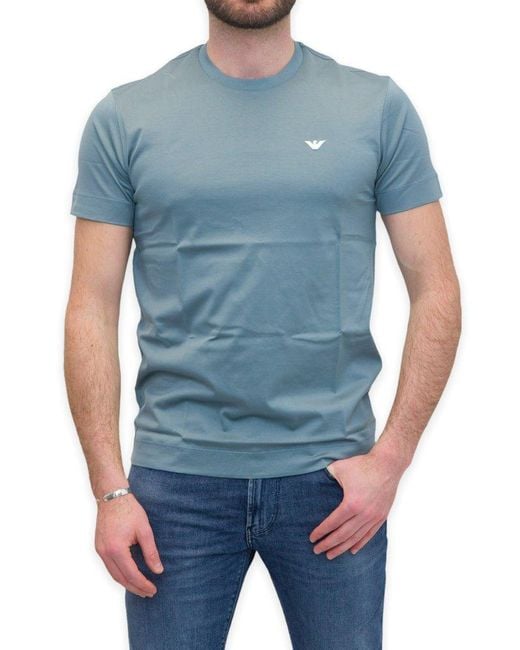 Emporio Armani Logo Embroidered Crewneck T-shirt in Green for Men | Lyst