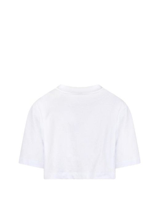 MSGM White Logo Printed Cropped T-shirt