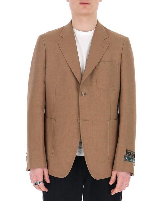 Gucci Synthetic Logo Patch Blazer in Brown for Men - Lyst