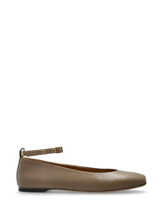 Emporio Armani Brown Square Toe Buckle Detailed Ballet Flats