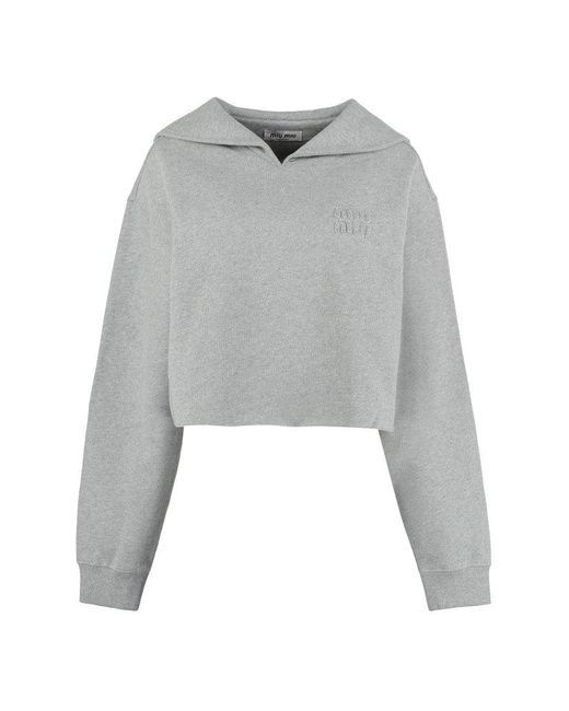 Miu Miu Gray Logo Detail Cotton Sweatshirt