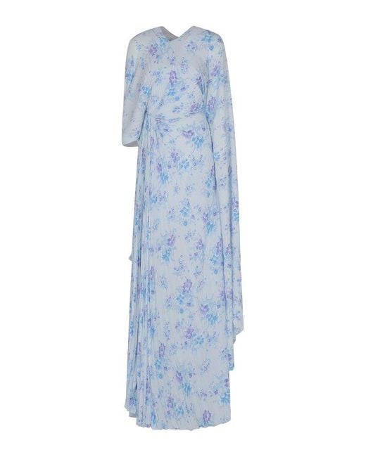 Balenciaga Blue Floral Print Pleated Dress