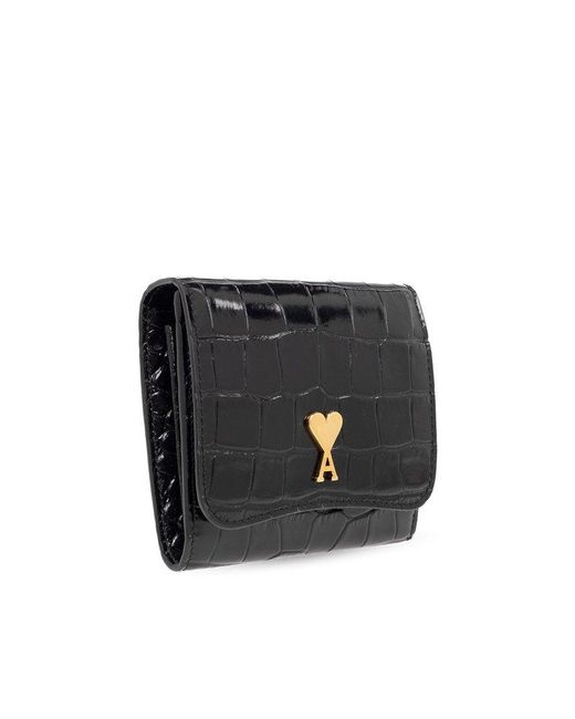 AMI Black Leather Wallet With Logo,
