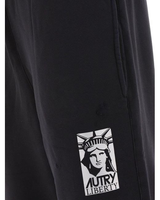 Autry Black Palm Logo Printed Drawstring Pants for men