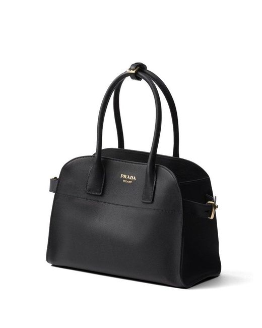 Prada Black Logo-Lettering Leather Tote Bag