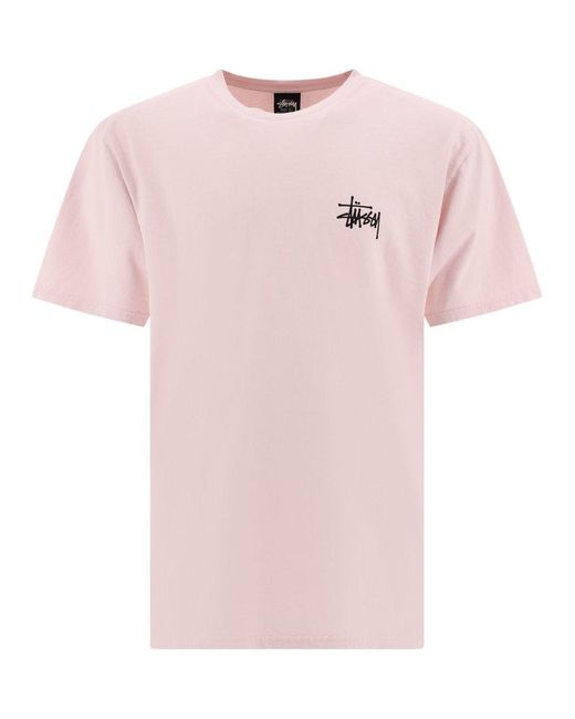 Stussy Pink Basic Stusst Pigment Dyed T Shirt for men