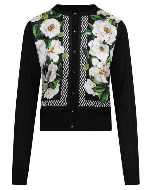 Dolce & Gabbana Black Cardigan With Floral Pattern