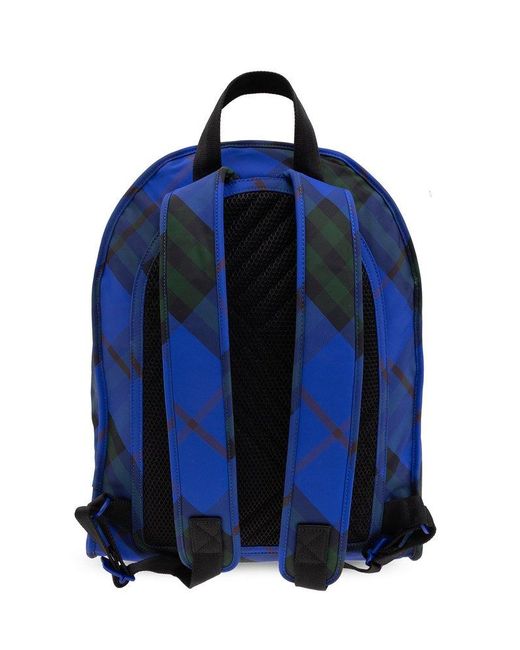 Burberry Blue Checked Backpack, for men