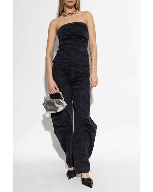 ROTATE BIRGER CHRISTENSEN Black Off-The-Shoulder Denim Top